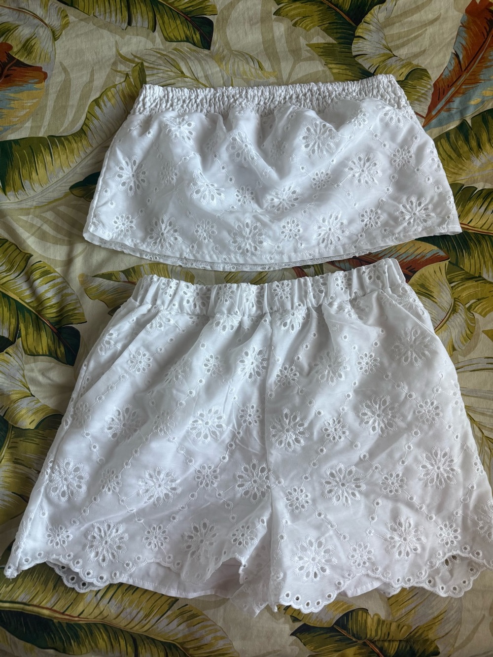 SHEIN White Eyelet High Waist Shorts Set